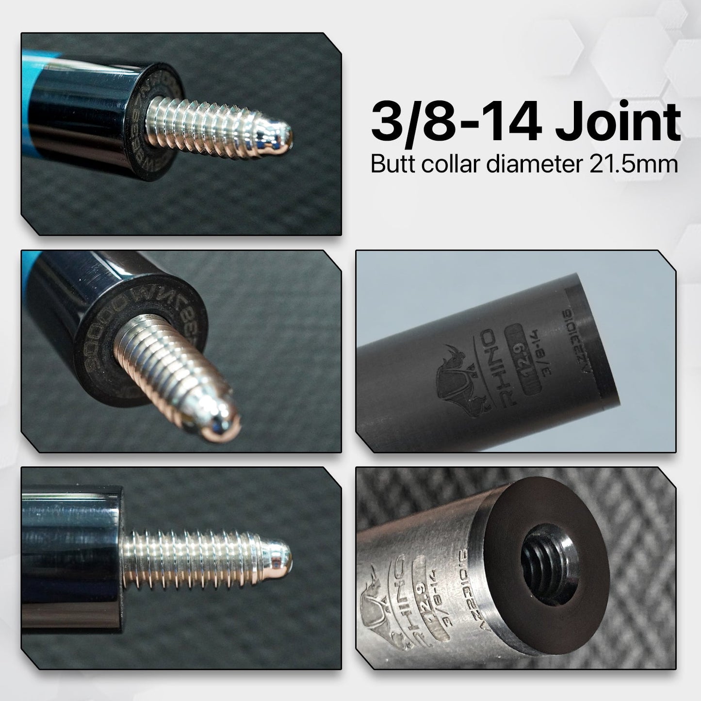 Rhino - 30" / 3/8-14 Carbon Pool Cue Single Shaft