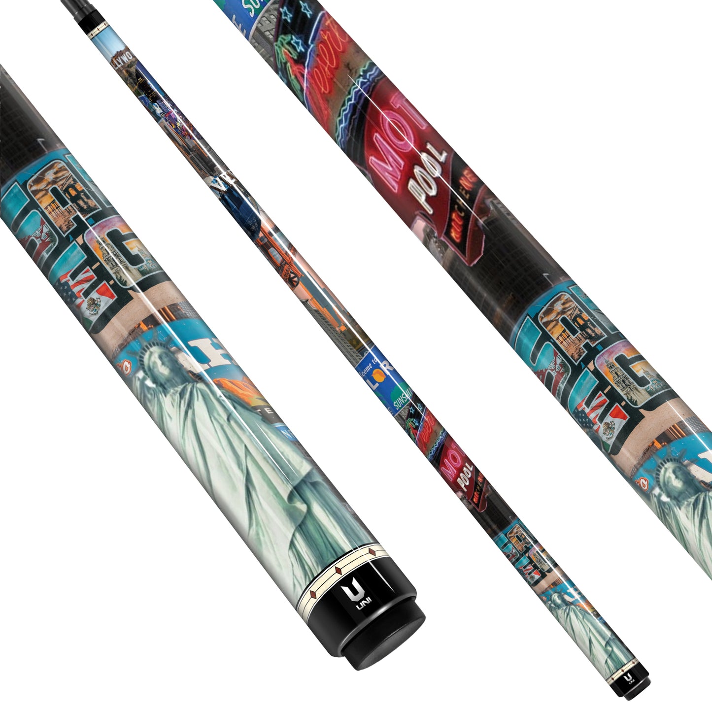 Ultimate "American Dream" Collage Carbon Fiber Pool Cue - USA Landmarks & Pop Culture Heritage Stick