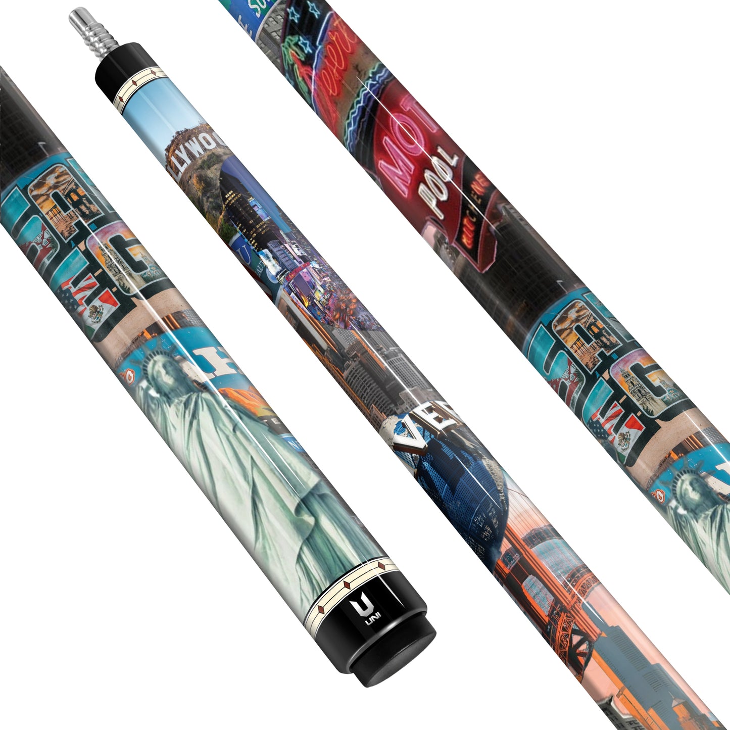 Ultimate "American Dream" Collage Carbon Fiber Pool Cue - USA Landmarks & Pop Culture Heritage Stick