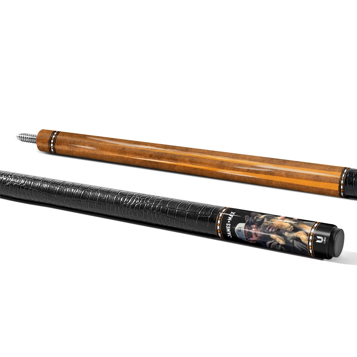 Gậy bi-a sợi carbon in ảnh thú cưng và chủ nhân theo yêu cầu – Gậy bi-a cá nhân hóa với hình ảnh của bạn.