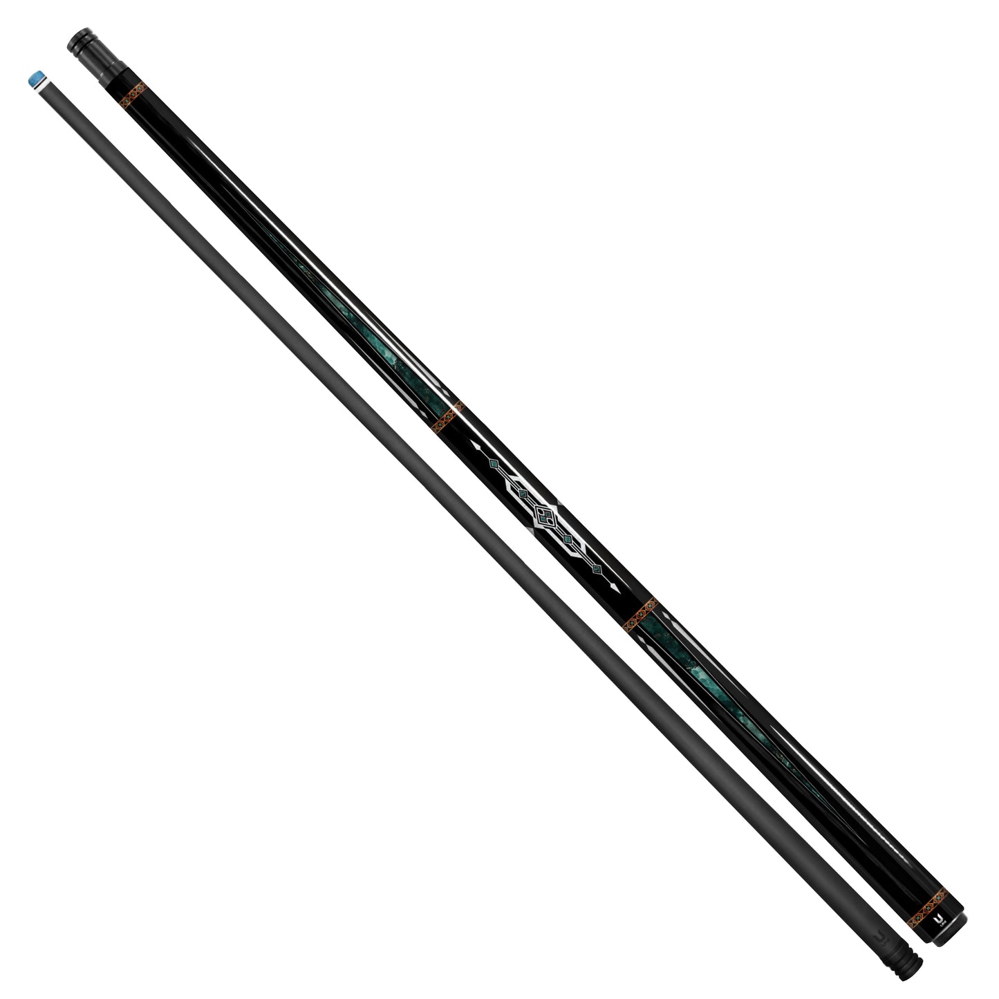 Artist-Designed Carbon Fiber Pool Cue with Geometric Tribal Motif