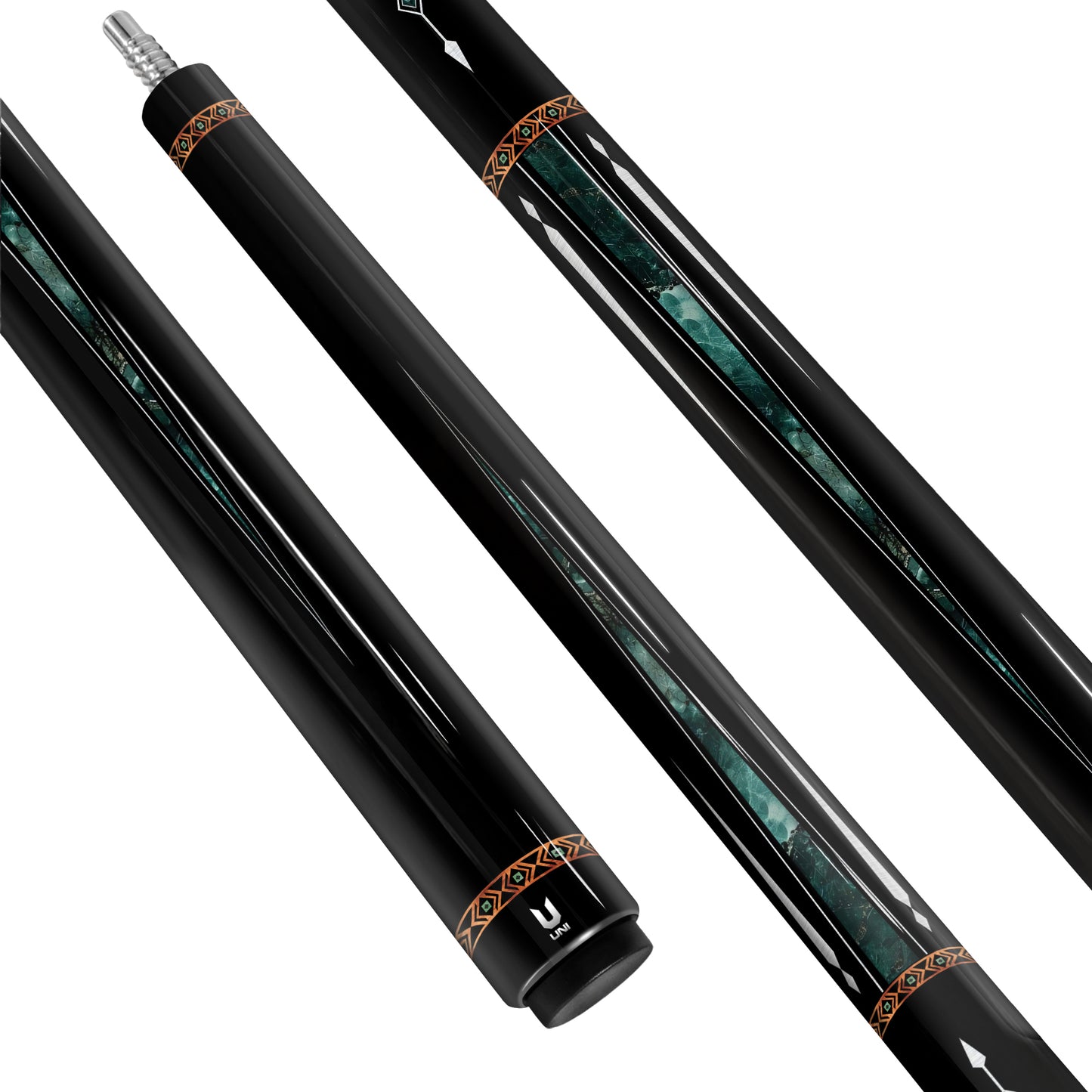 Artist-Designed Carbon Fiber Pool Cue with Geometric Tribal Motif