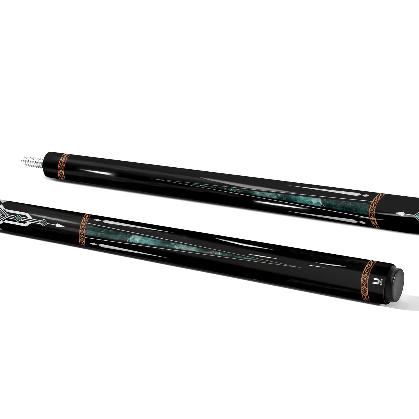 Artist-Designed Carbon Fiber Pool Cue with Geometric Tribal Motif
