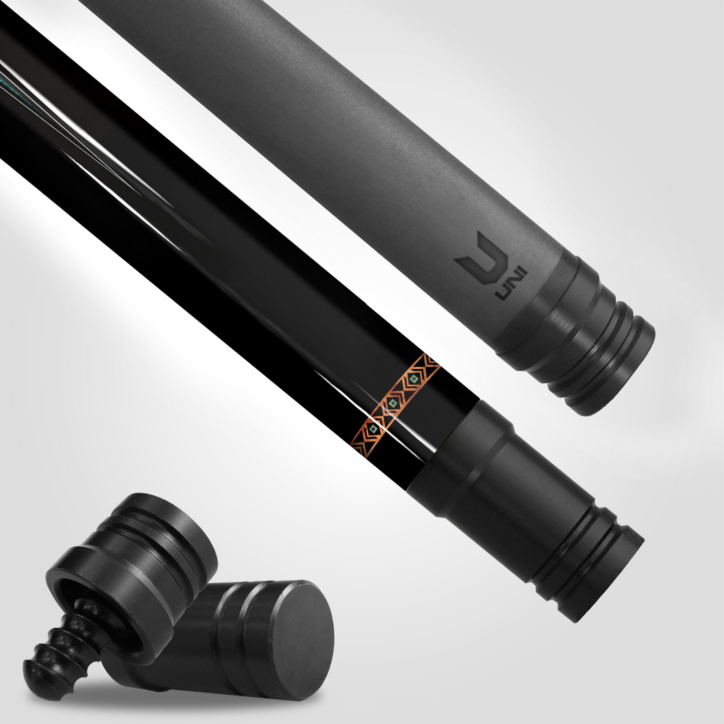 Artist-Designed Carbon Fiber Pool Cue with Geometric Tribal Motif