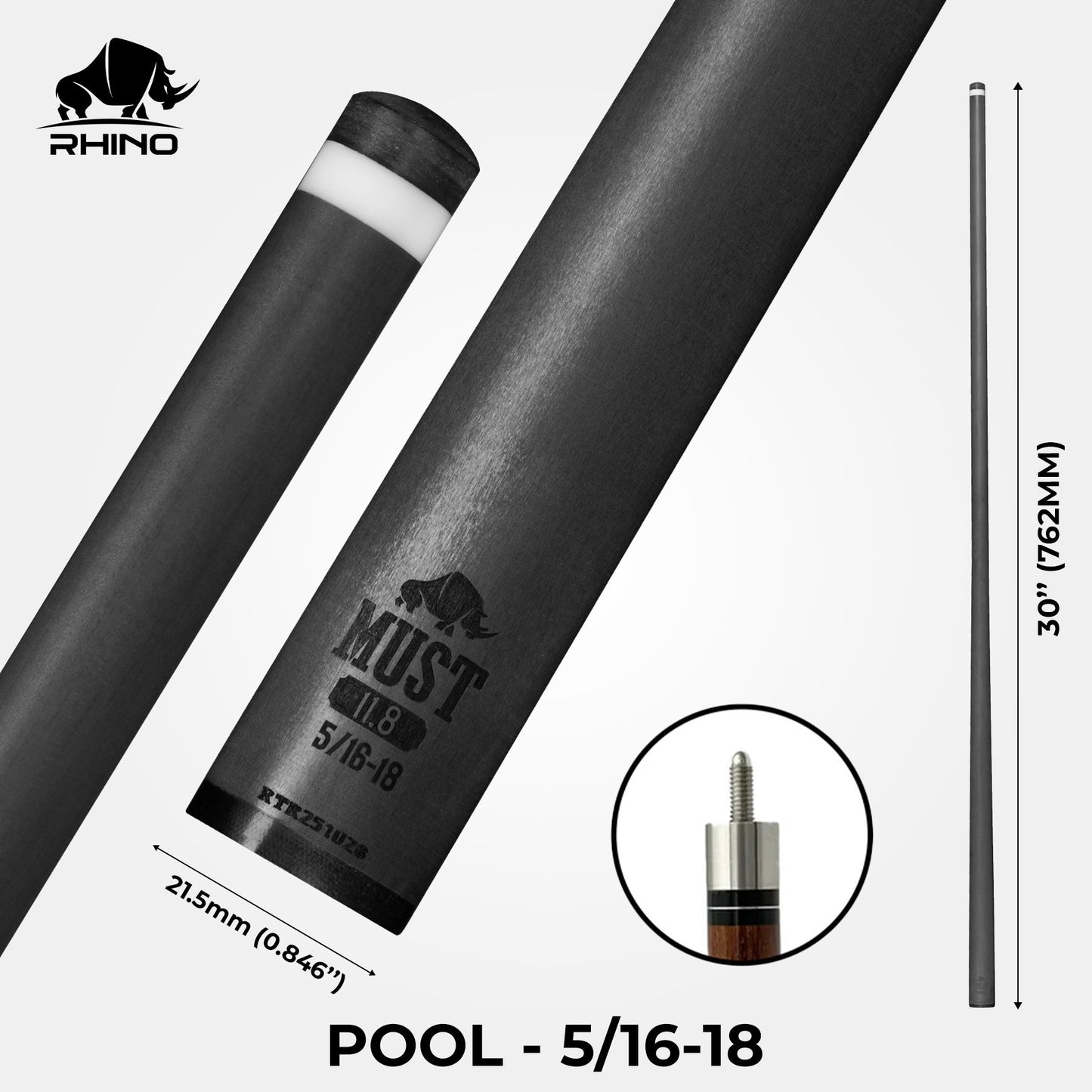 RHINO MUST 30" / 5/16-18 Pro Carbon Pool Cue Single Shaft