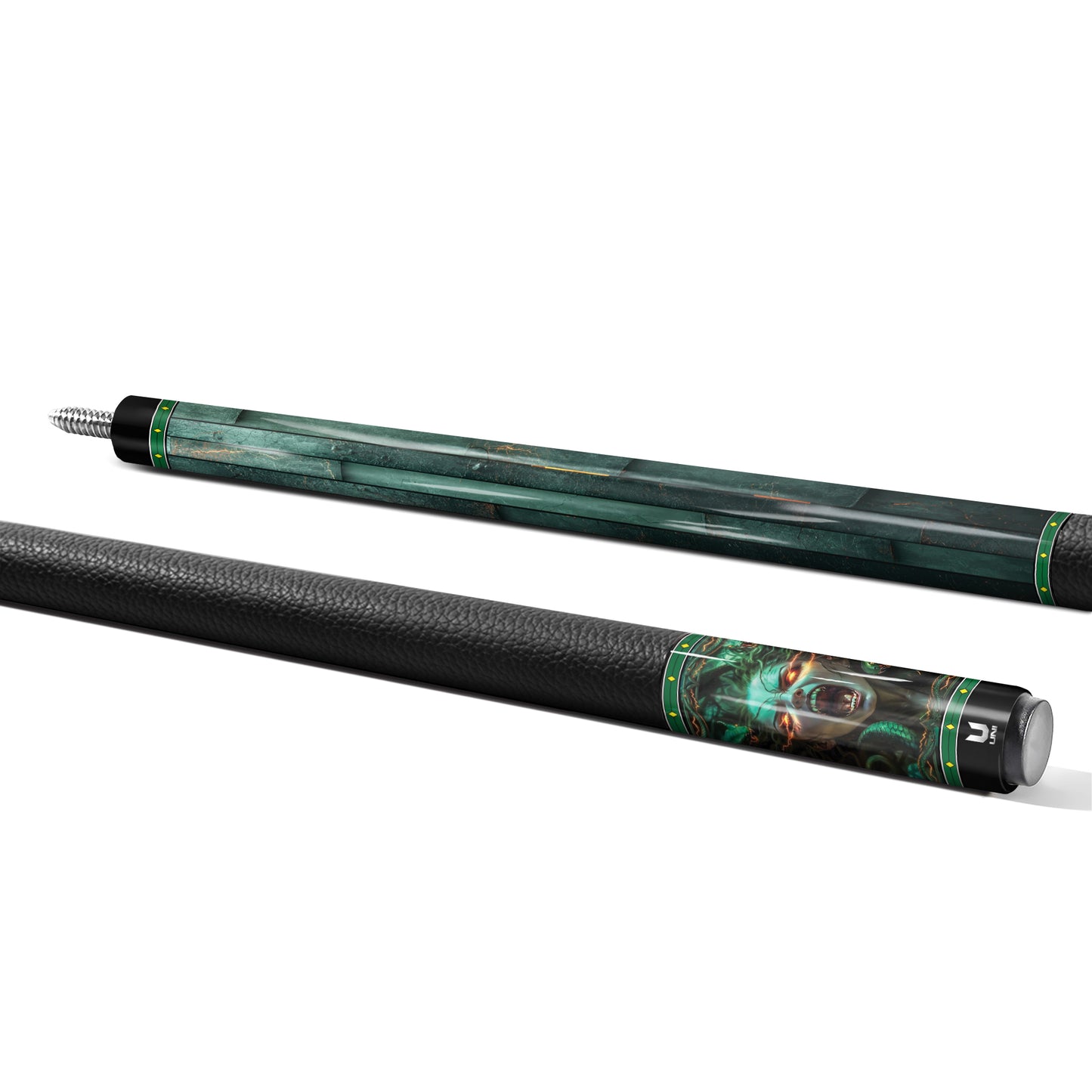 The 'Forest Medusa' Pro Carbon Fiber Pool Cue – Malachite Patina, Magma Inlays, & Zero Deflection Performance
