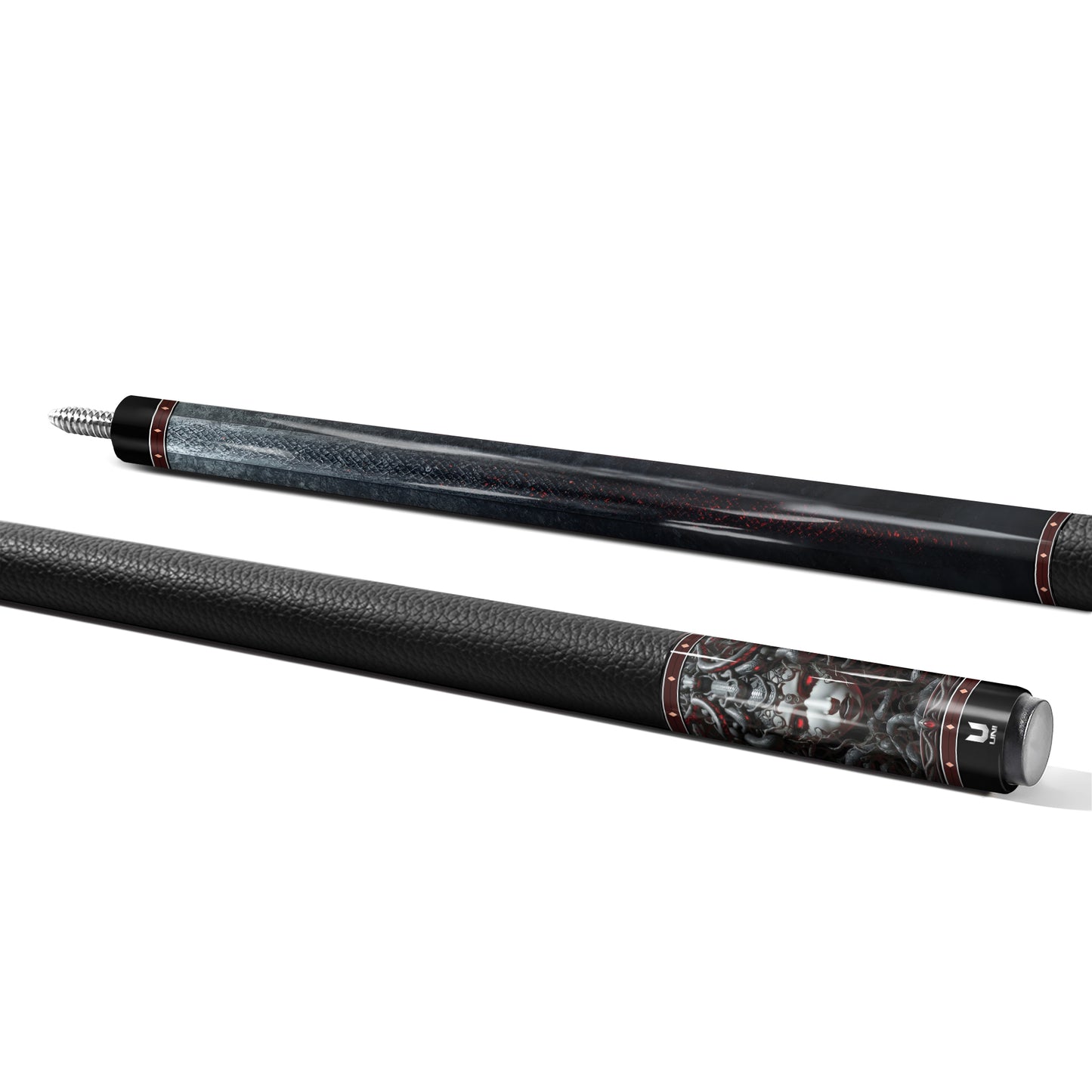 Medusa "Fatal Gaze" Custom Carbon Fiber Billiard Cue - Dark Industrial Gorgon Series - High-Performance Low Deflection Stick - Red Glow Edition
