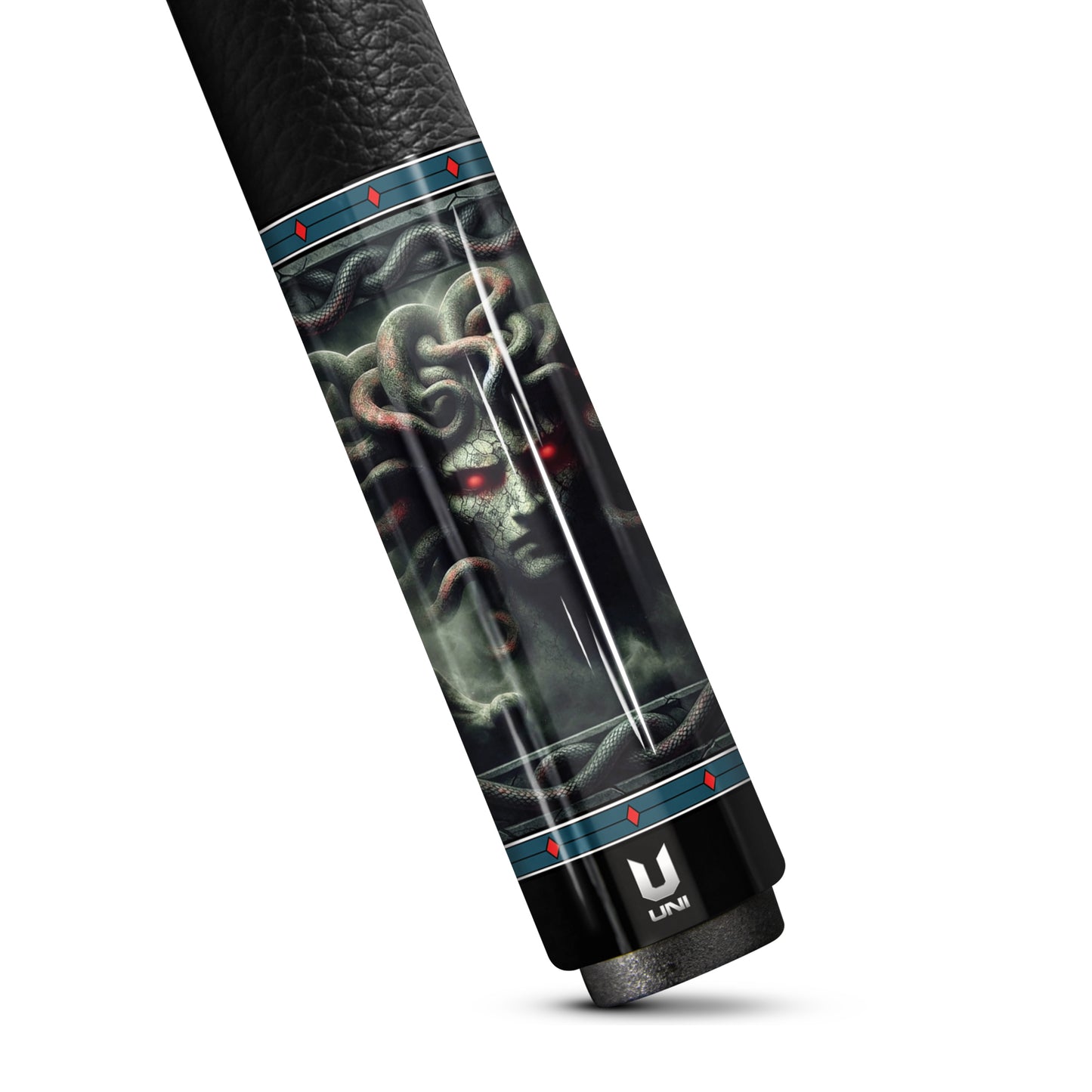 Medusa "Infernal Stare" Custom Carbon Fiber Billiard Cue - Gorgon's Strike Series - Low Deflection Performance - High-Definition Dark Gothic Art Stick with Crimson Ashes