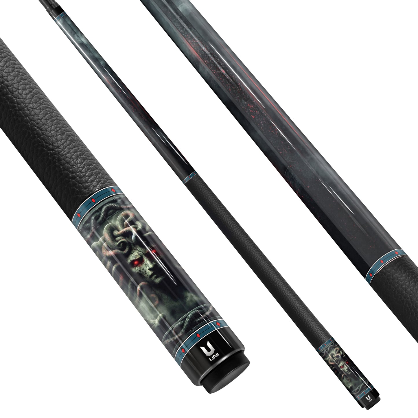 Medusa "Infernal Stare" Custom Carbon Fiber Billiard Cue - Gorgon's Strike Series - Low Deflection Performance - High-Definition Dark Gothic Art Stick with Crimson Ashes