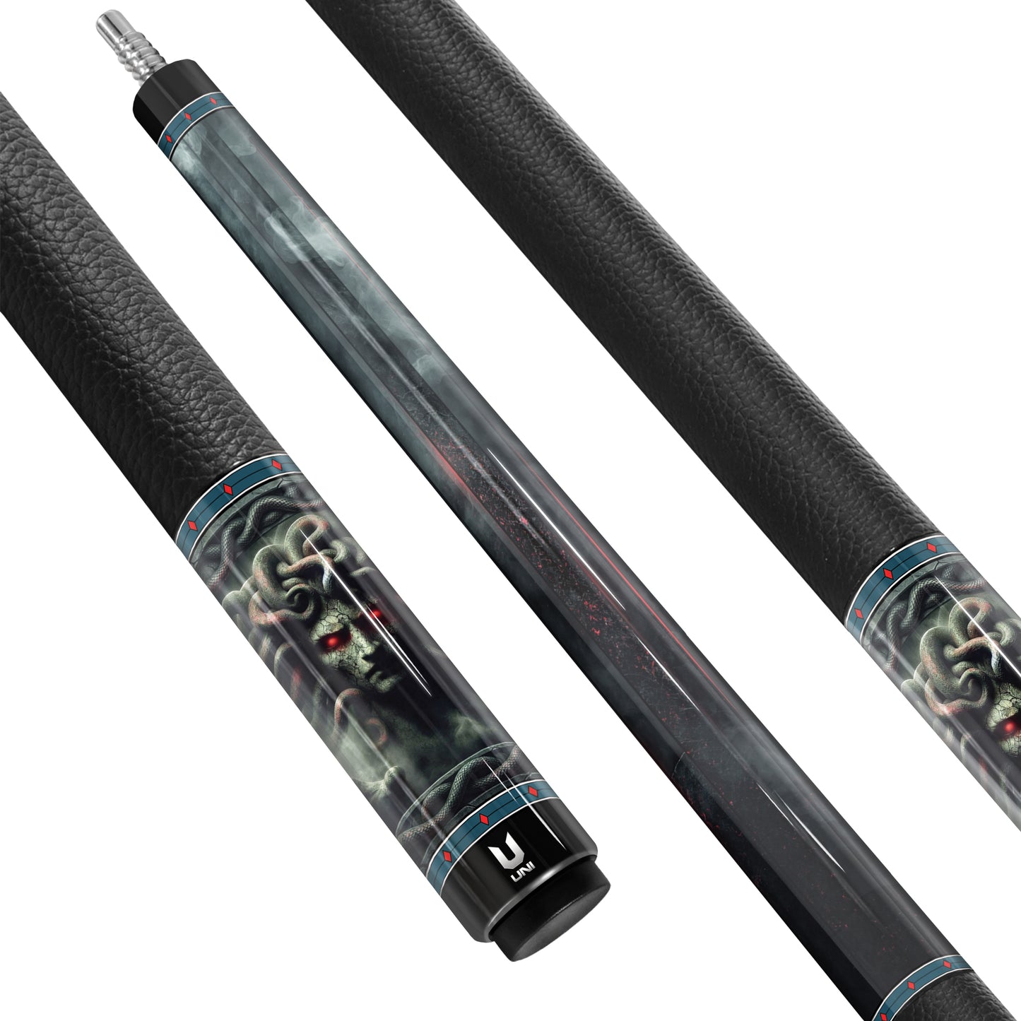 Medusa "Infernal Stare" Custom Carbon Fiber Billiard Cue - Gorgon's Strike Series - Low Deflection Performance - High-Definition Dark Gothic Art Stick with Crimson Ashes