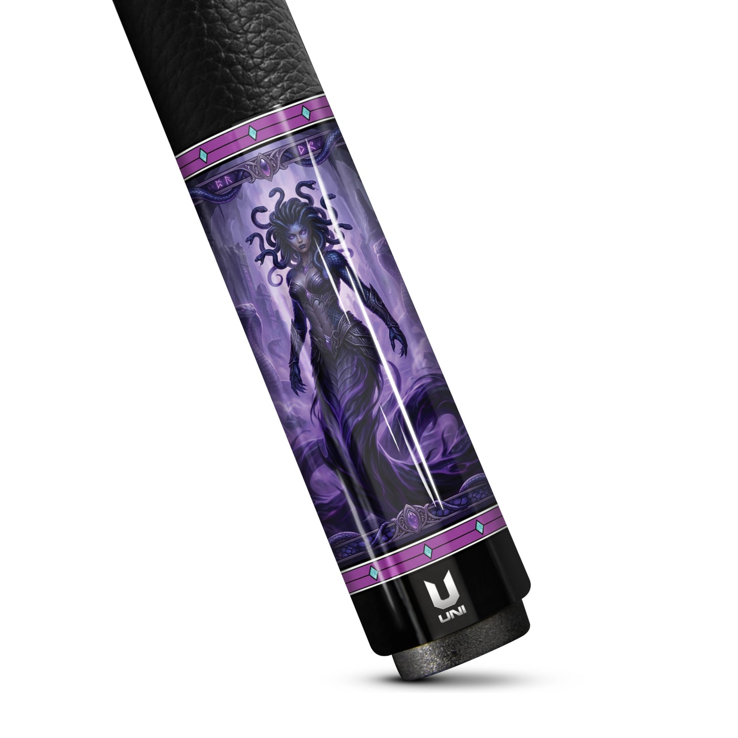 Medusa "Abyssal Empress" Custom Carbon Fiber Pool Cue - Deep Purple Cosmic Energy Design - Pro-Level Low Deflection Stick with Leather Grip