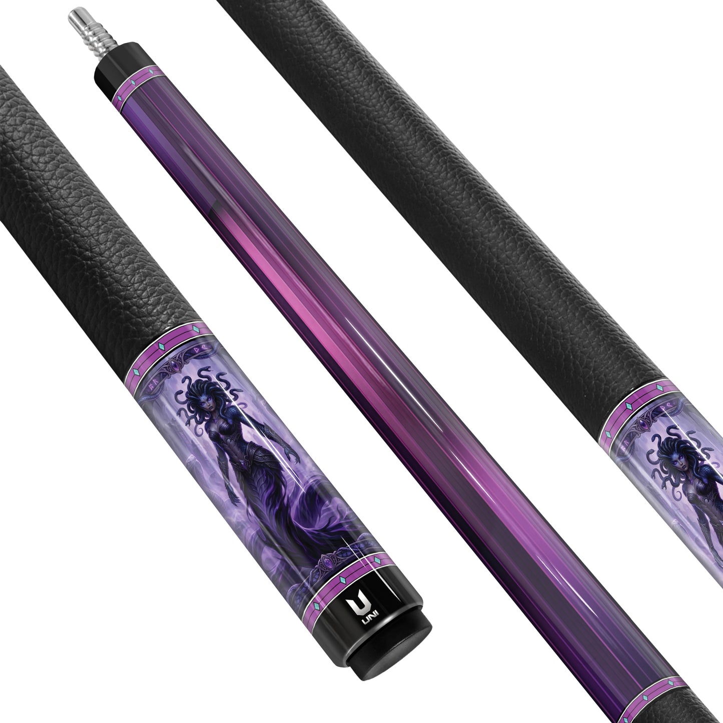 Medusa "Abyssal Empress" Custom Carbon Fiber Pool Cue - Deep Purple Cosmic Energy Design - Pro-Level Low Deflection Stick with Leather Grip