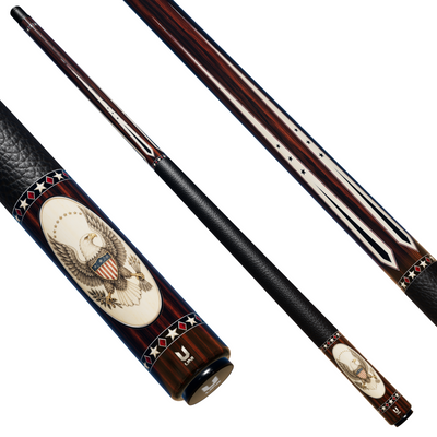 Uni Bald Eagle Pool Cue | Scrimshaw Ivory Points on Rosewood Theme