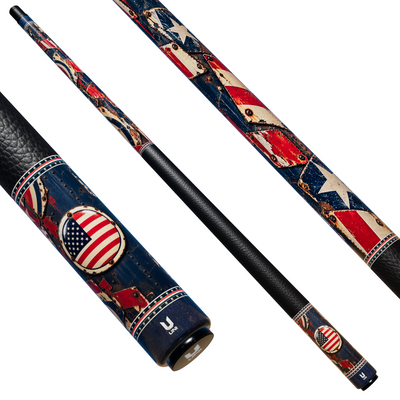 Uni Vintage American Flag Pool Cue | Riveted Enamel Sign Grunge Theme