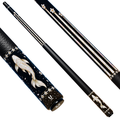 Uni Mother of Pearl Koi Pool Cue | Raden Cherry Blossom Black Lacquer Theme