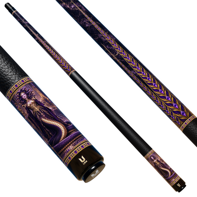 Uni Medusa Queen Carbon Fiber Pool Cue | Purple Marble Gold Greek Mythology Design