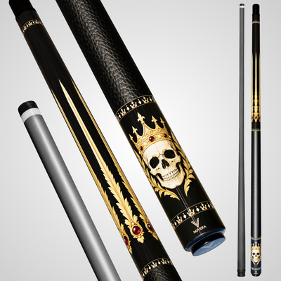 Novera Skull & Crown Pool Cue | Gold Garnet Royal Theme