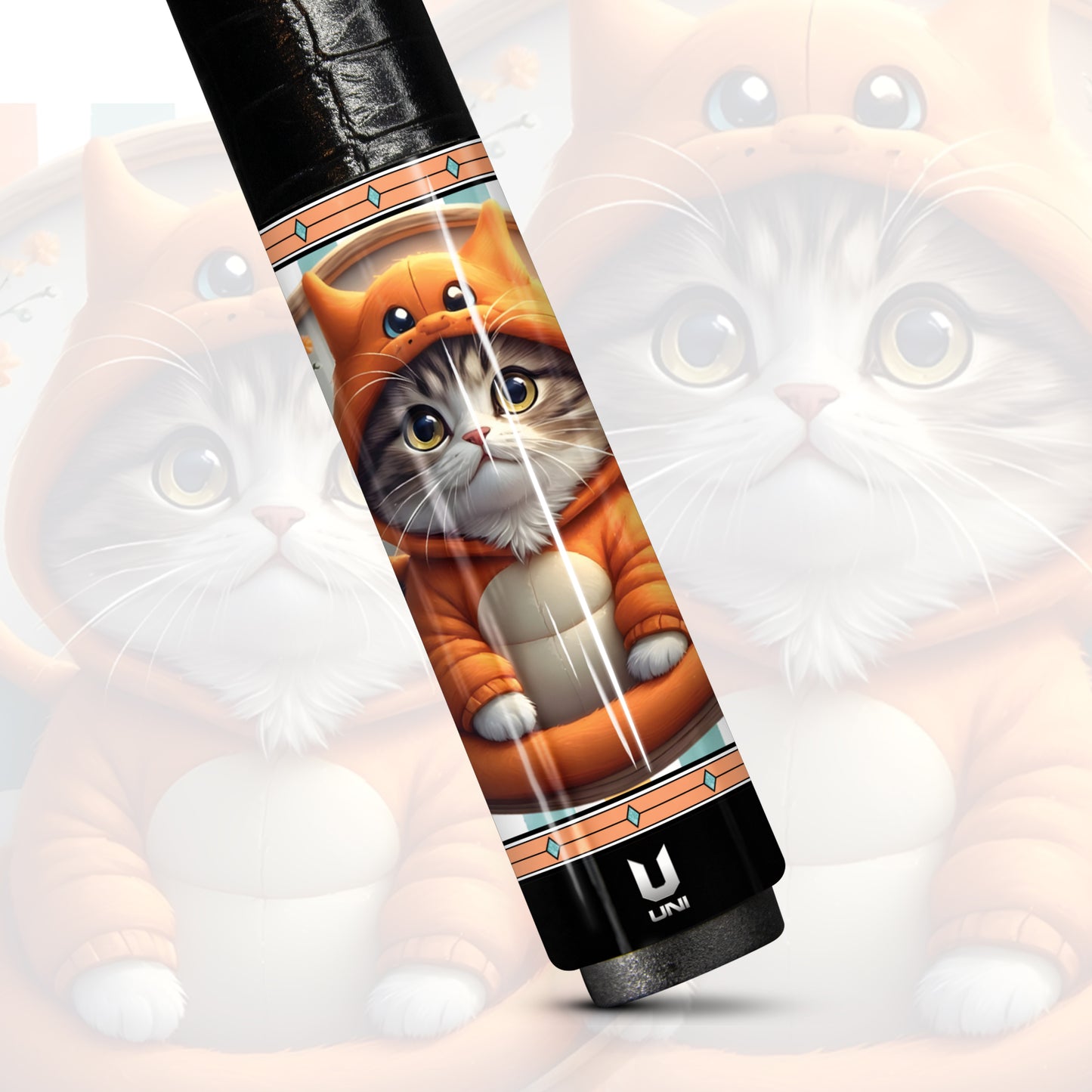 Dragon-Cat Watercolor Carbon Fiber Pool Cue - Magical Cosplay & Fantasy Art Stick