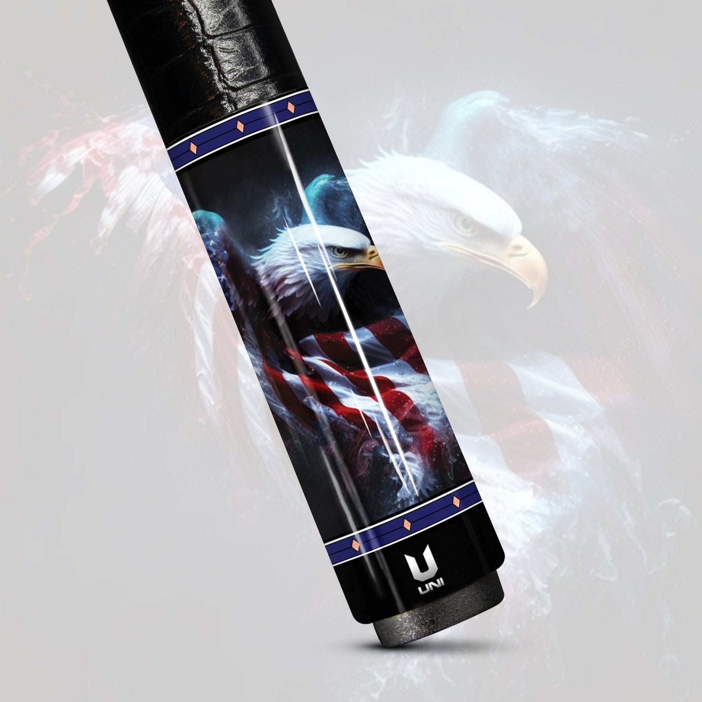 Eternal Liberty Flame Carbon Fiber Pool Cue - Soaring Eagle Patriotic Cinematic Art Stick
