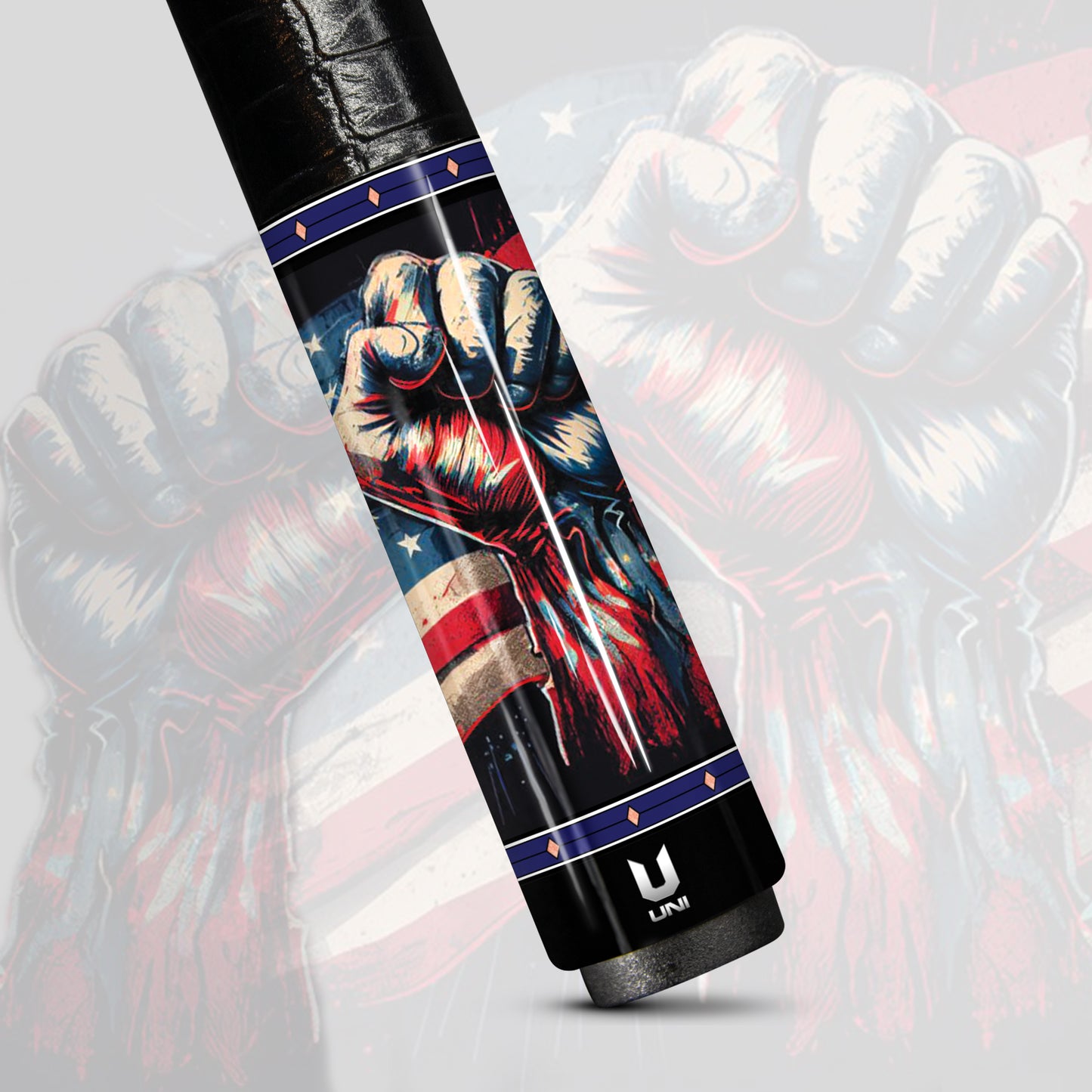 American Grit & Glory Carbon Fiber Pool Cue - Low-Poly Flag & Victory Fist Art Stick