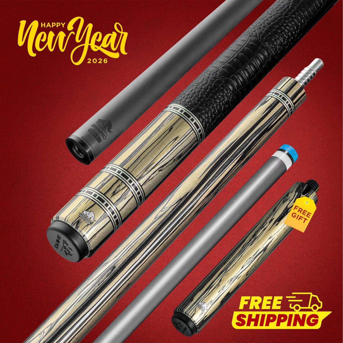 Rhino RETRÔ Pool Cue - Pale Moon Ebony - Crocodile Embossed Microfiber Leather Wrap.jpg