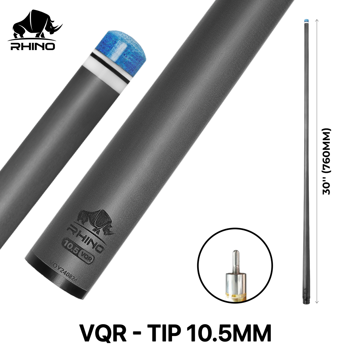 Rhino - 30" / Quick Release (VQR) Carbon Pool Cue Single Shaft