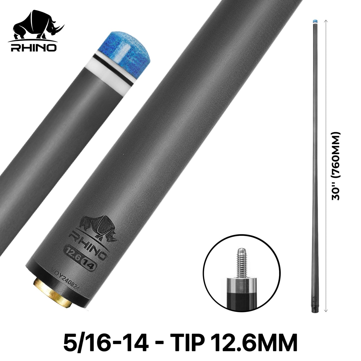 Rhino - 30" / 5/16-14 Carbon Pool Cue Single Shaft