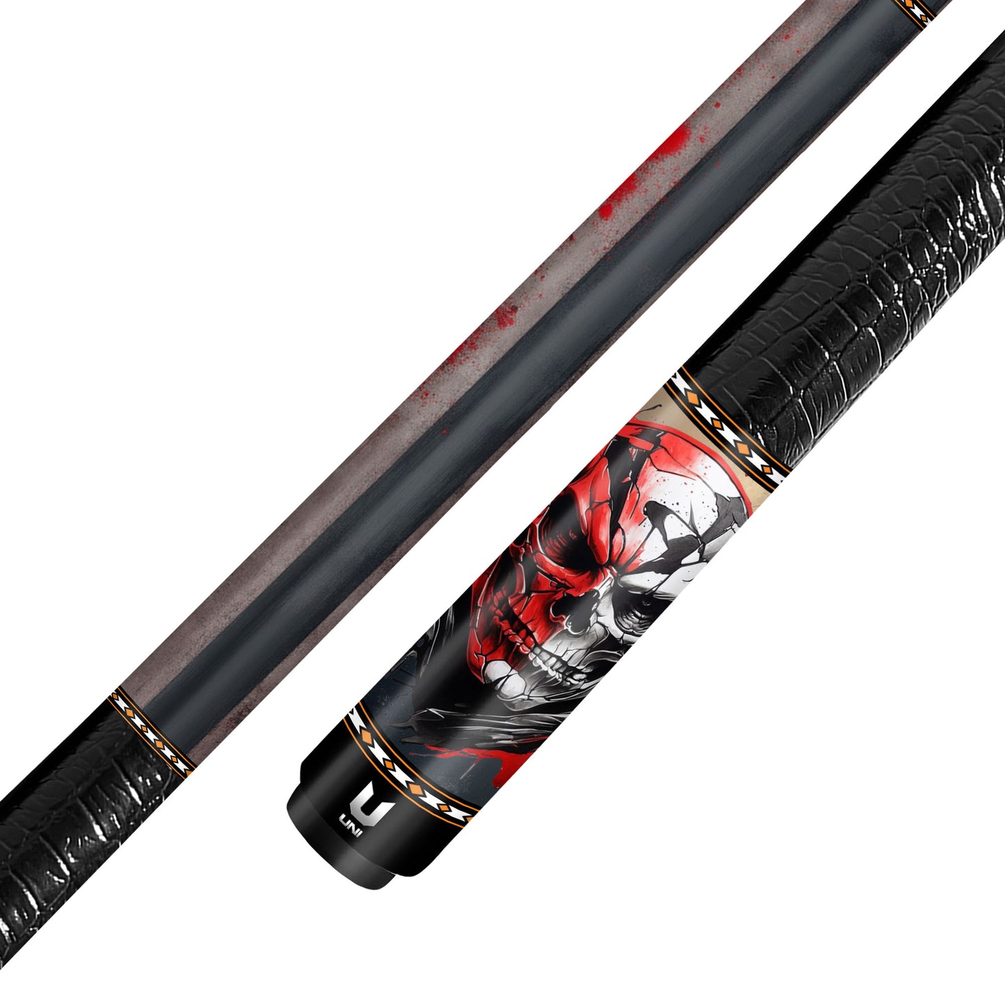 Two-Face Splatter Skull Carbon Fiber Pool Cue - Red & Black Aggression Art Stick