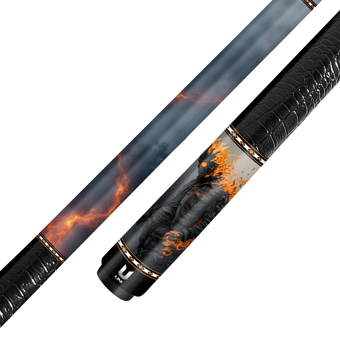 Inferno Fire Ghost Rider Carbon Fiber Pool Cue - Flaming Biker Art Stick