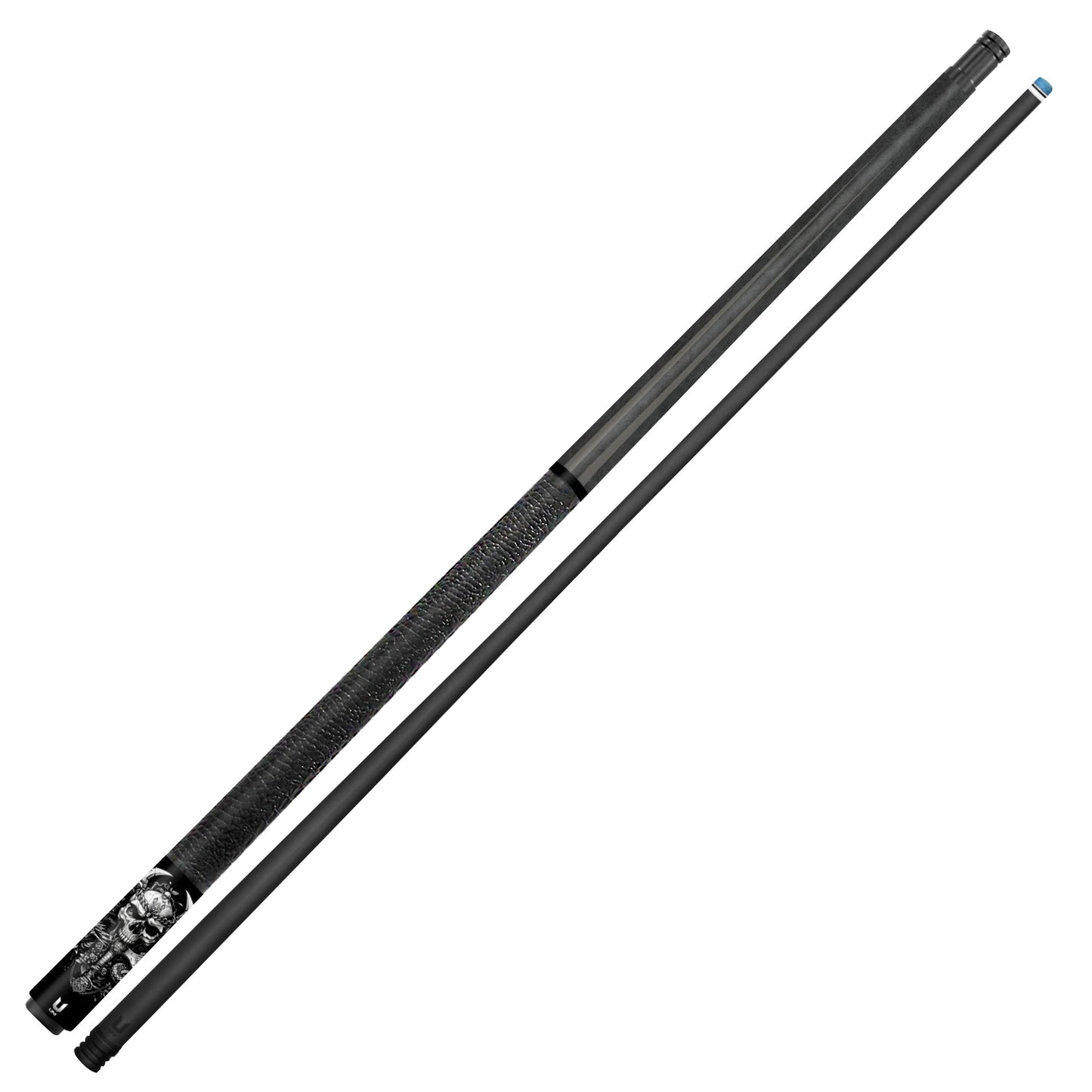 Dark Viking Warrior Skull Carbon Fiber Pool Cue - Dragon Axe Gothic Blackwork Stick