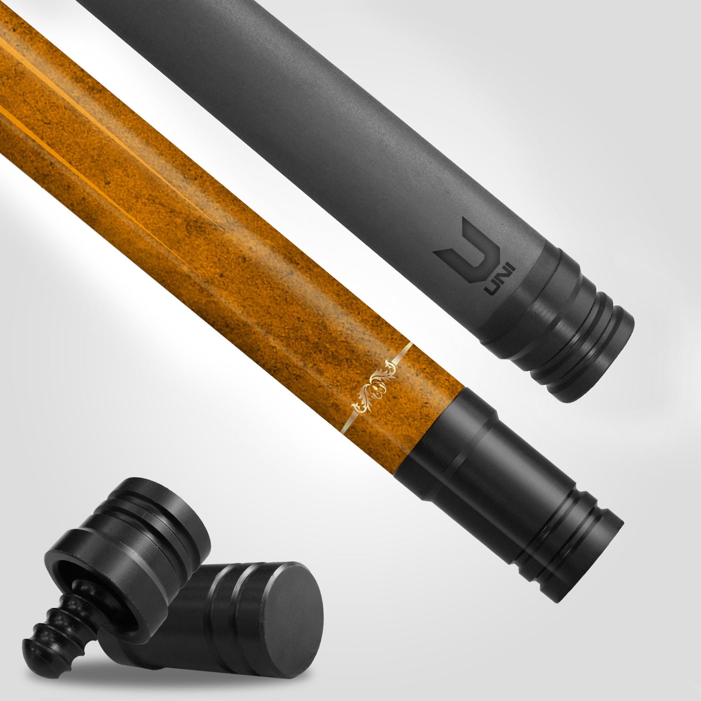 Crowned Emperor Carbon Fiber Pool Cue - Gold Frame Fire Skull Art Stick