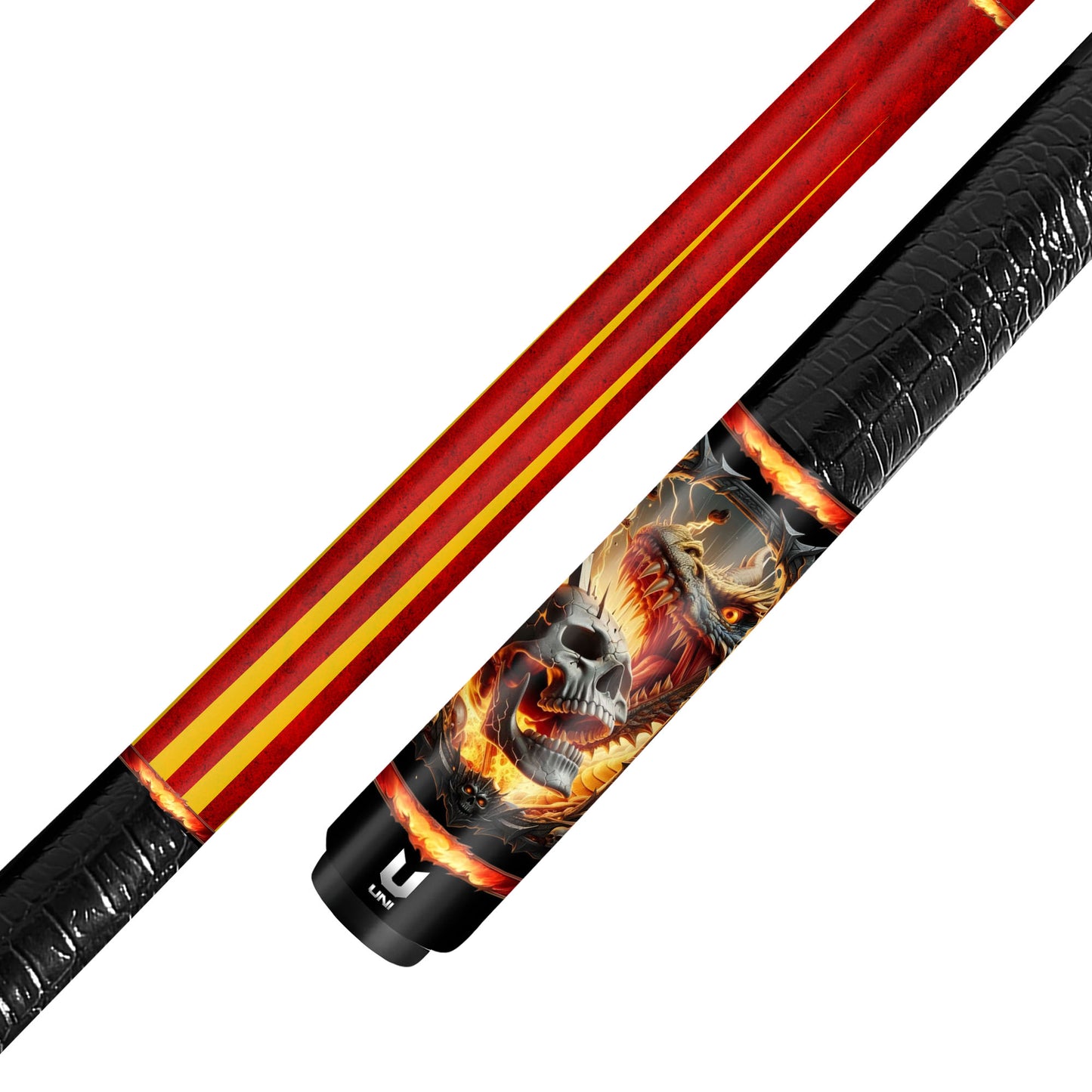 Dragon Fire Skull Carbon Fiber Pool Cue - Epic Fantasy Frame Art Stick