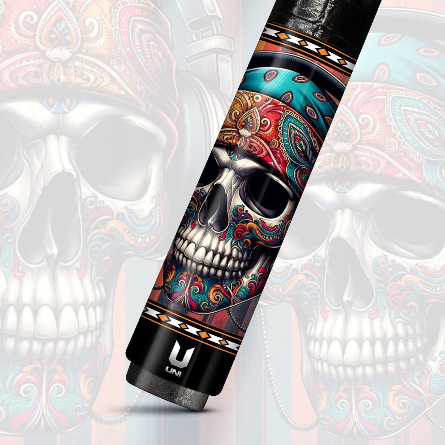 "Day of the Dead" Skull Tattoo Carbon Fiber Pool Cue - Calavera Street Art Performance Stick