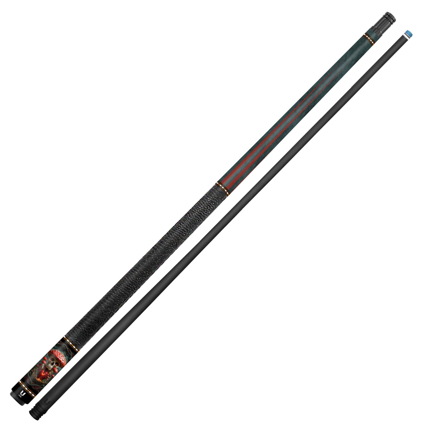 Poison Mushroom Skull Carbon Fiber Pool Cue - Dark Forest Occult Heart Art Stick