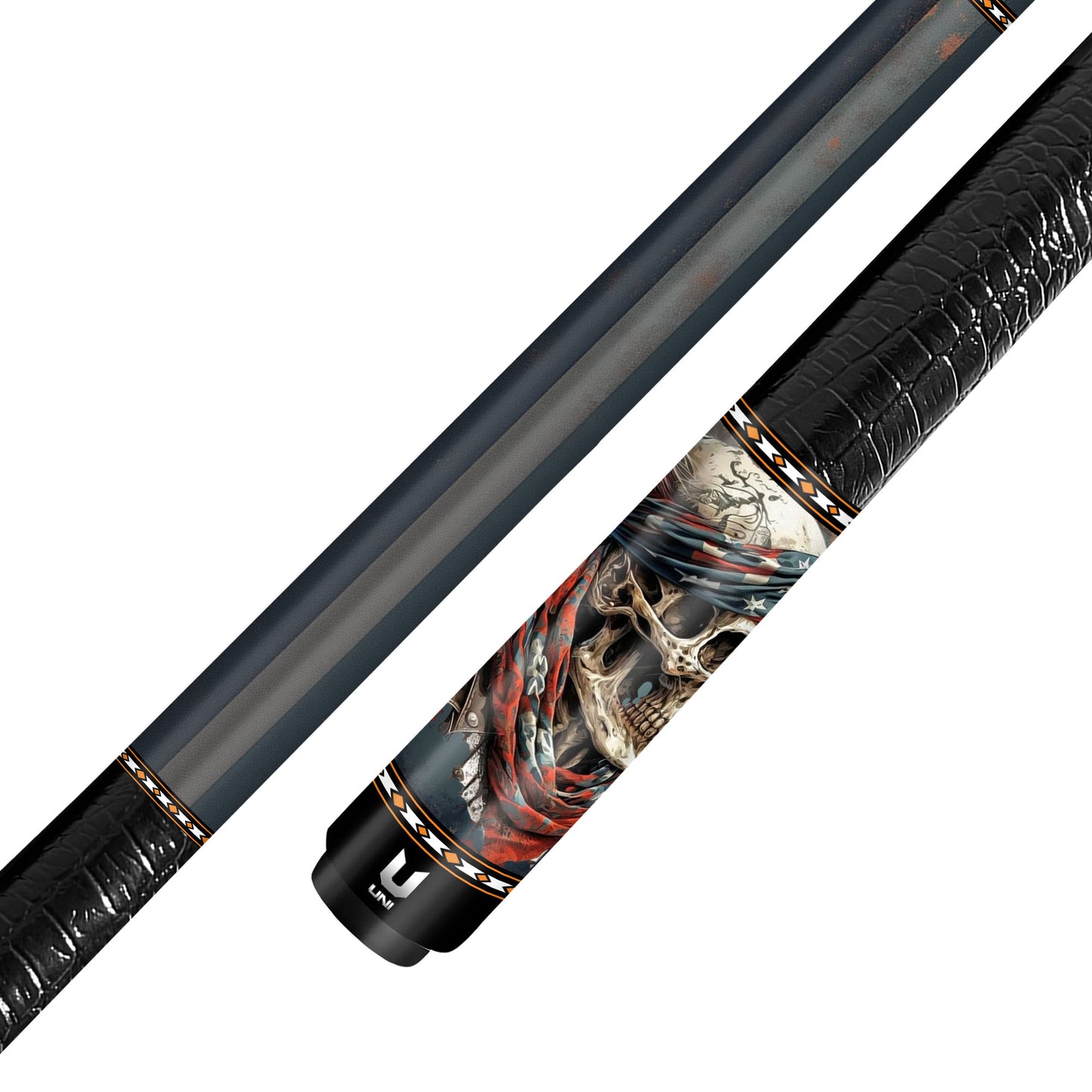 American Rebel Skull Carbon Fiber Pool Cue - "Stars & Stripes" Biker Art Performance Stick