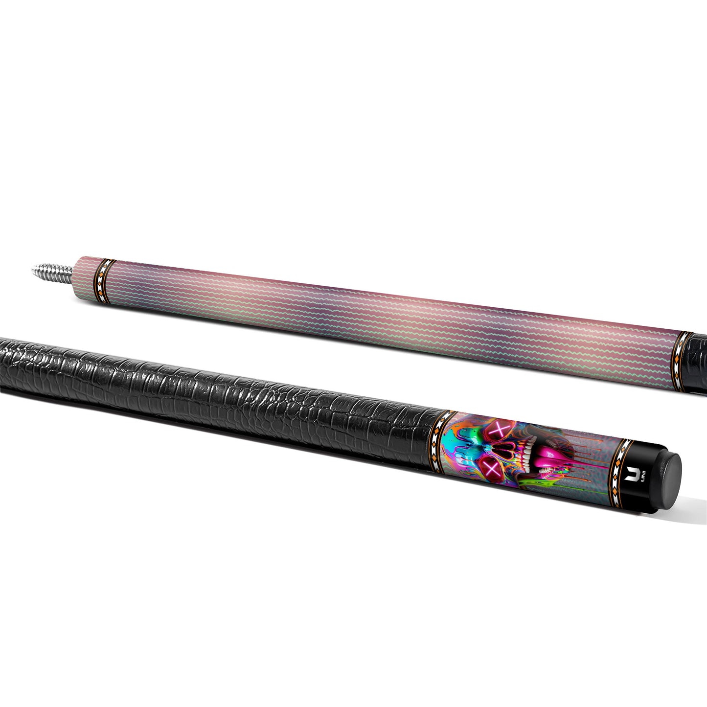 Neon Drip Rave Skull Carbon Fiber Pool Cue - "X-Eyes" Street Art Performance Stick