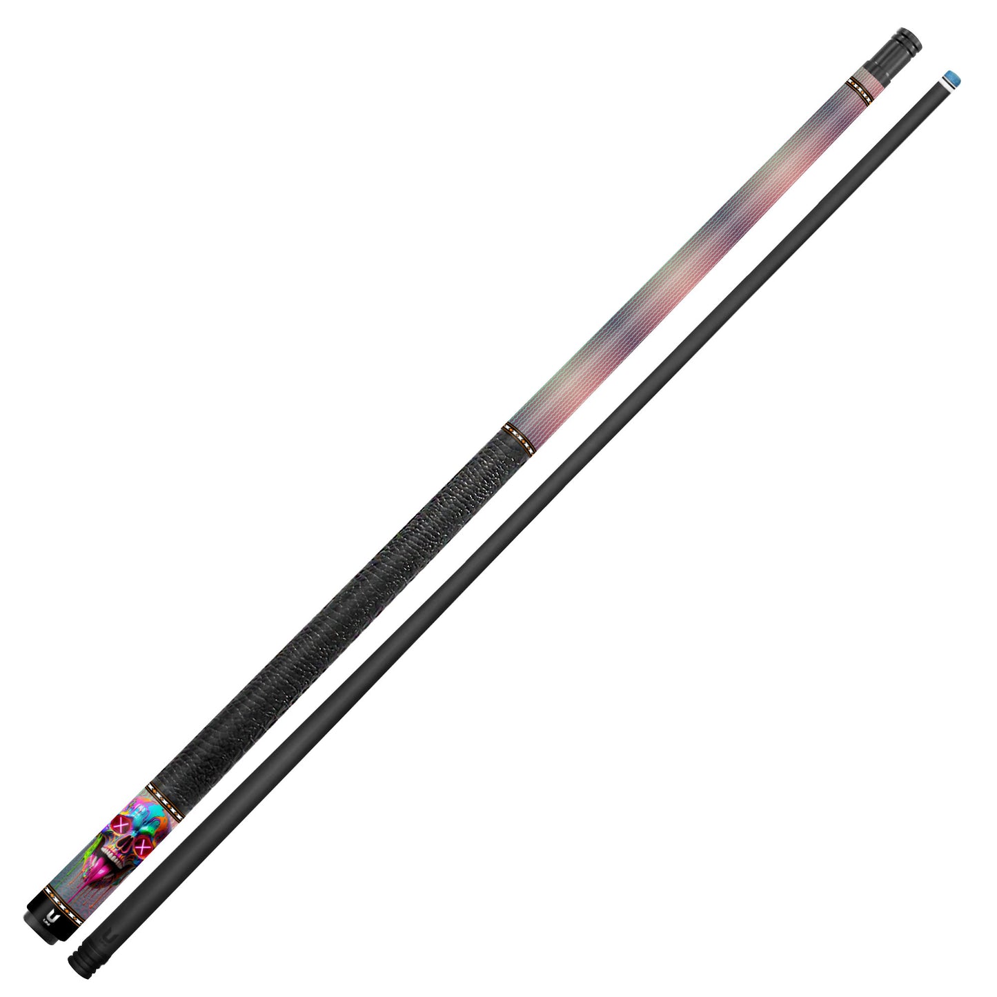 Neon Drip Rave Skull Carbon Fiber Pool Cue - "X-Eyes" Street Art Performance Stick