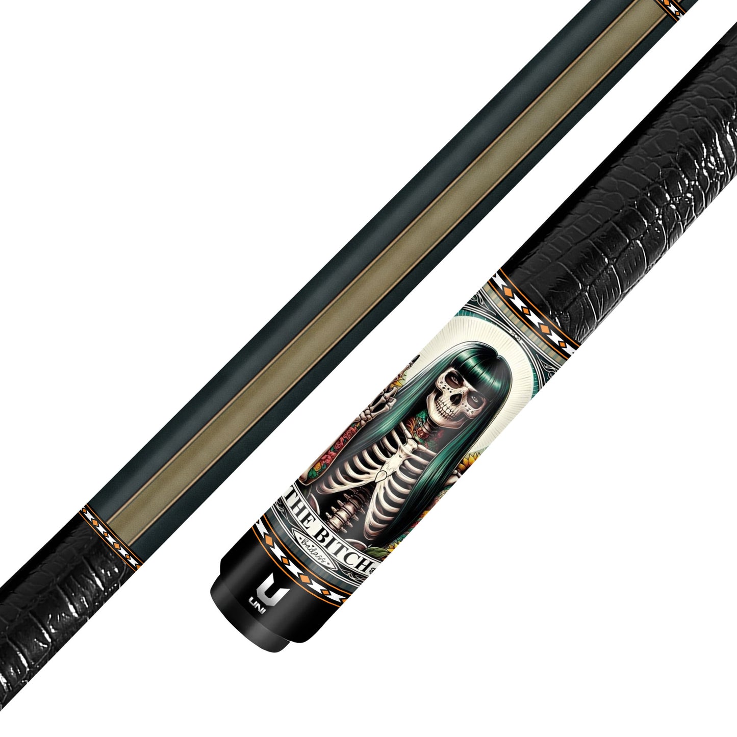 "The Bitch" Tarot Card Tattoo Skeleton Carbon Fiber Pool Cue - Badass Art Stick