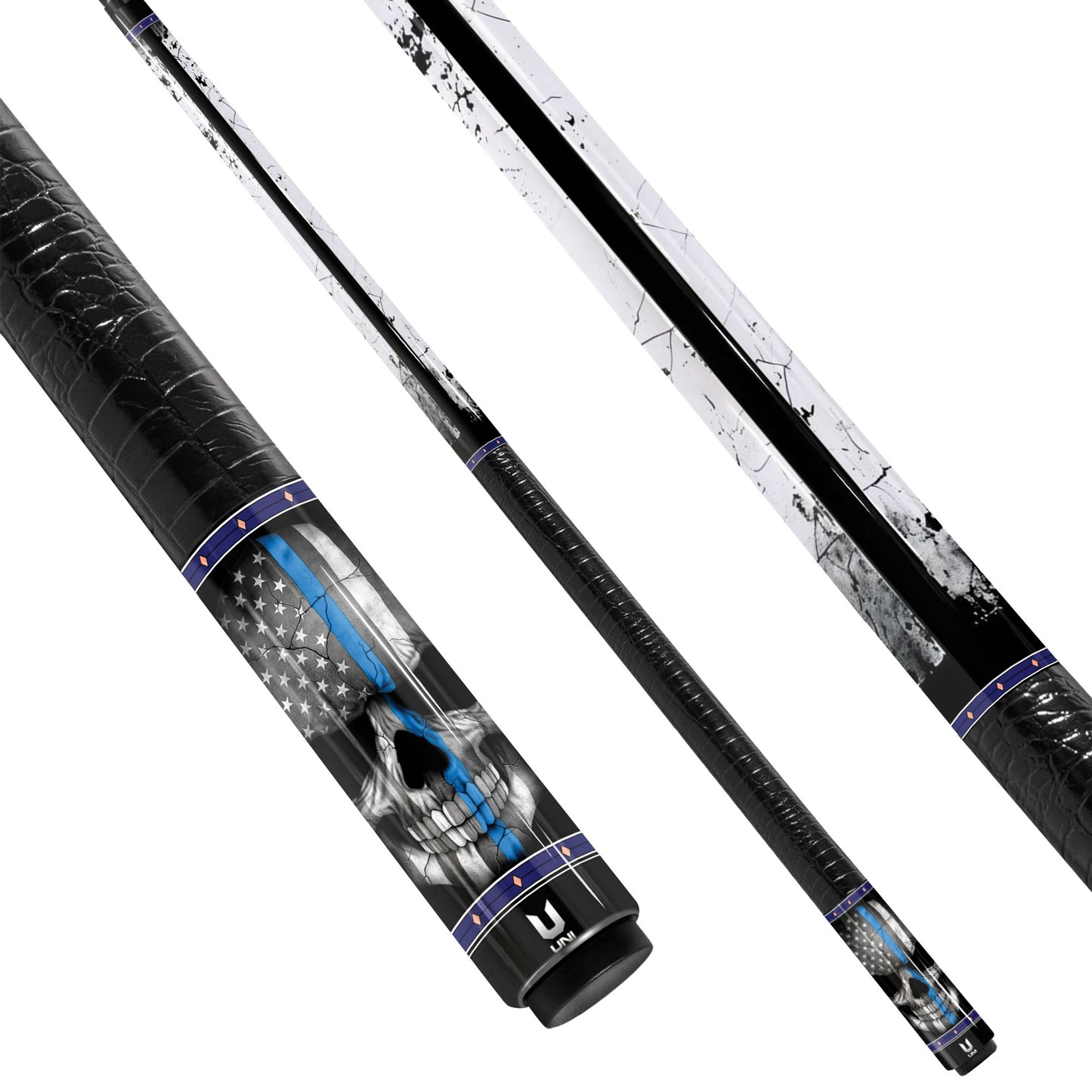 Guardian Blue Line Carbon Fiber Pool Cue - Thin Blue Line Patriot Skull Art Stick