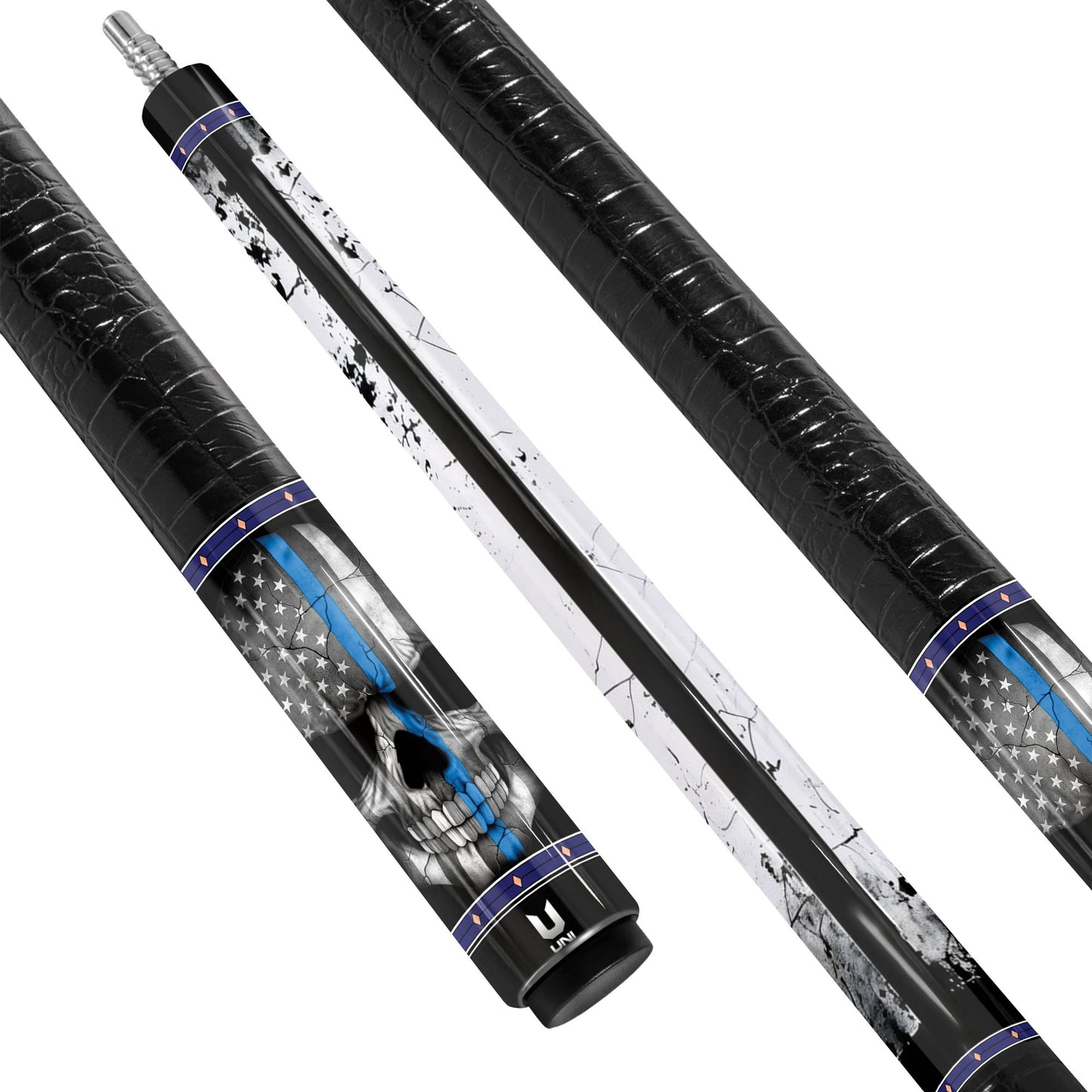 Guardian Blue Line Carbon Fiber Pool Cue - Thin Blue Line Patriot Skull Art Stick