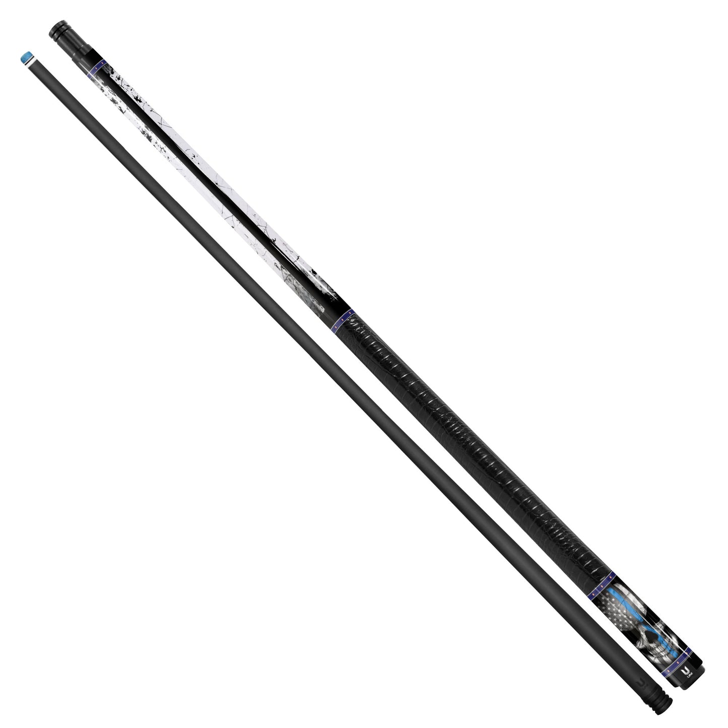 Guardian Blue Line Carbon Fiber Pool Cue - Thin Blue Line Patriot Skull Art Stick