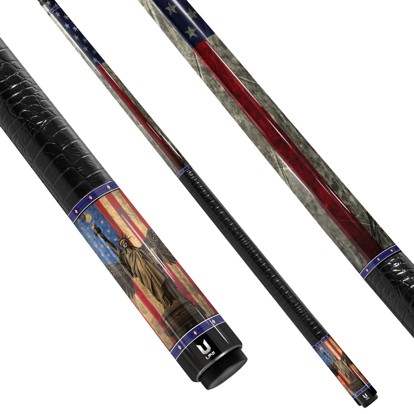 Patriotic Liberty Wing Carbon Fiber Pool Cue - American Flag & Liberty Angel Art Stick