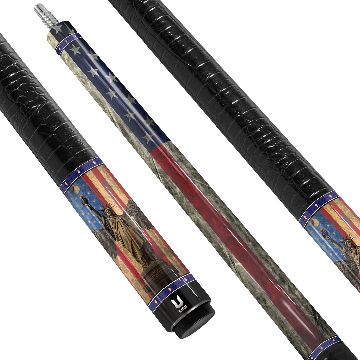 Patriotic Liberty Wing Carbon Fiber Pool Cue - American Flag & Liberty Angel Art Stick
