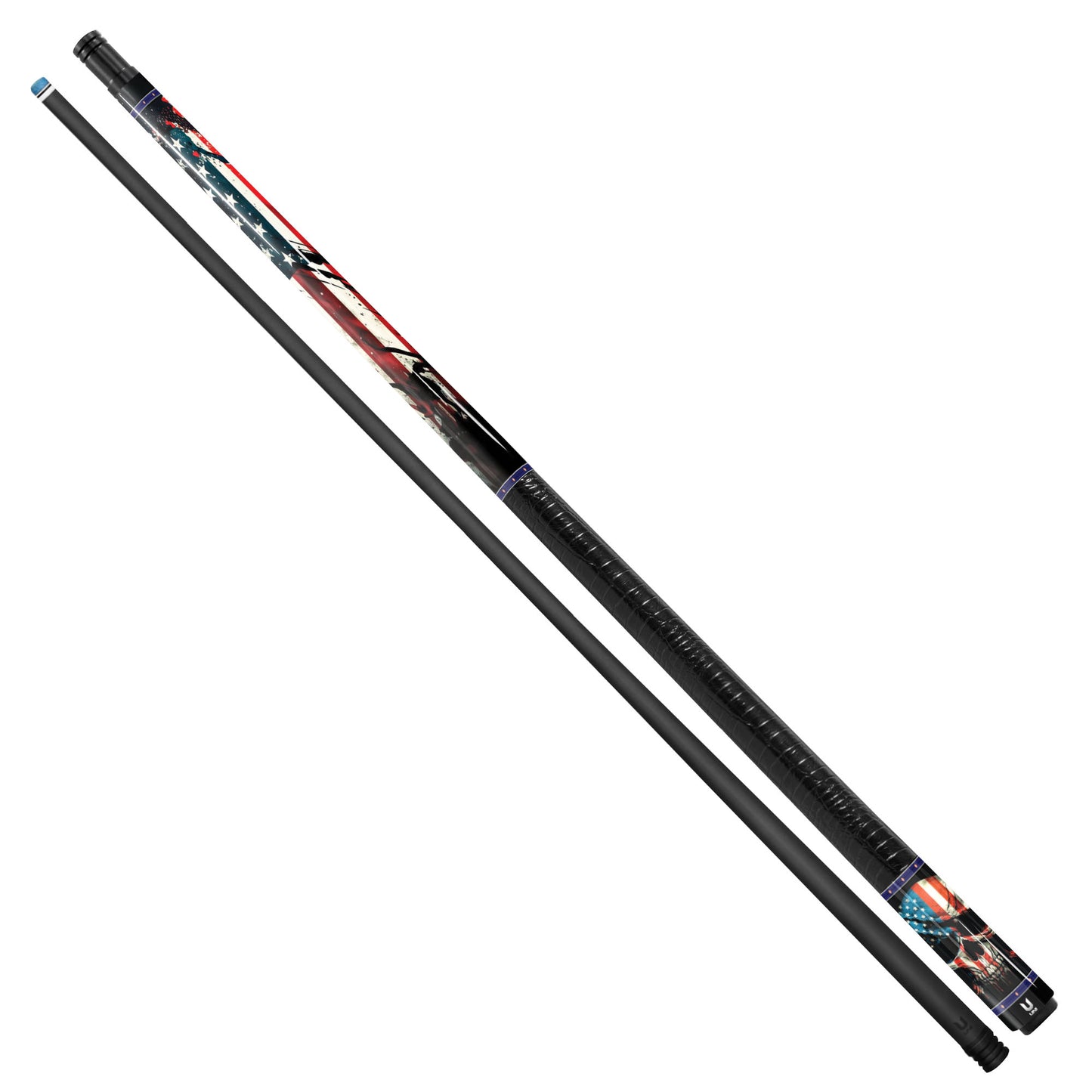 American Rebel Skull Carbon Fiber Pool Cue - Splatter Flag & Patriot Shroud Art Stick