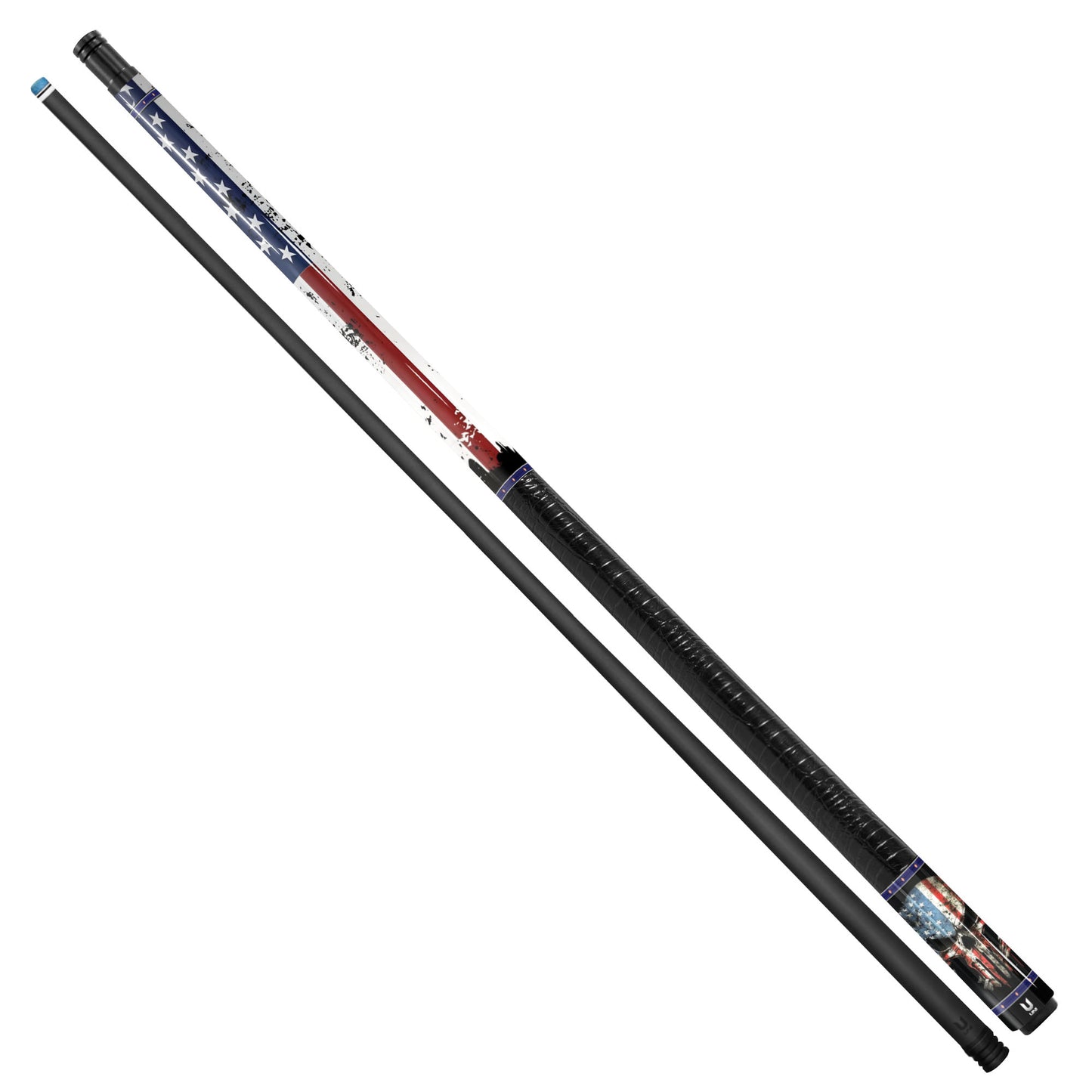 Punisher Patriot Carbon Fiber Pool Cue - Distressed Flag & Tactical Skull Art Stick