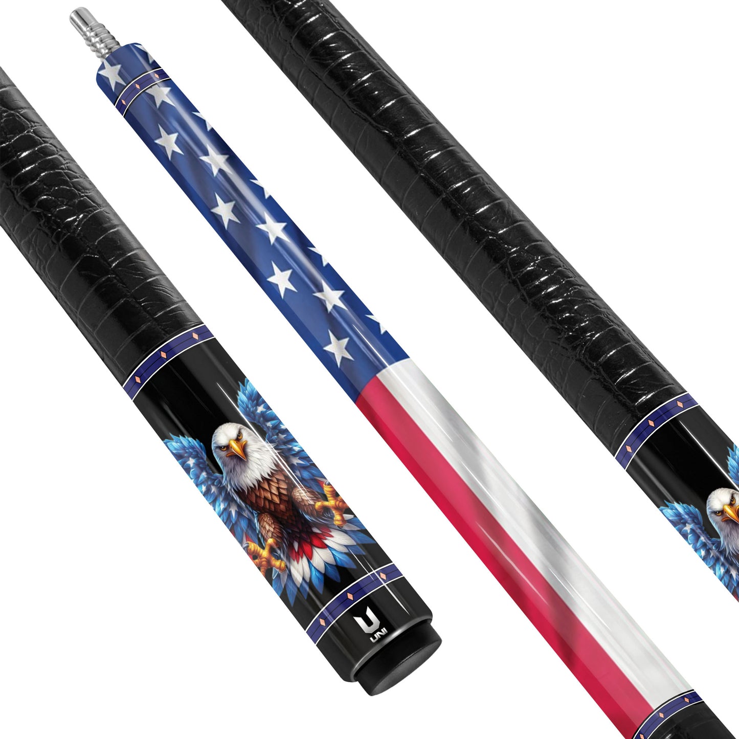 Sovereign Wings Unleashed Carbon Fiber Pool Cue - Vibrant Flag & Soaring Patriot Eagle Stick