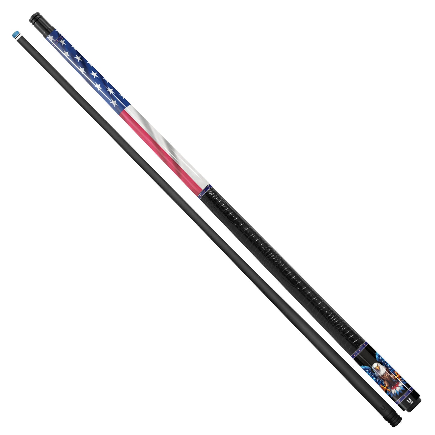 Sovereign Wings Unleashed Carbon Fiber Pool Cue - Vibrant Flag & Soaring Patriot Eagle Stick