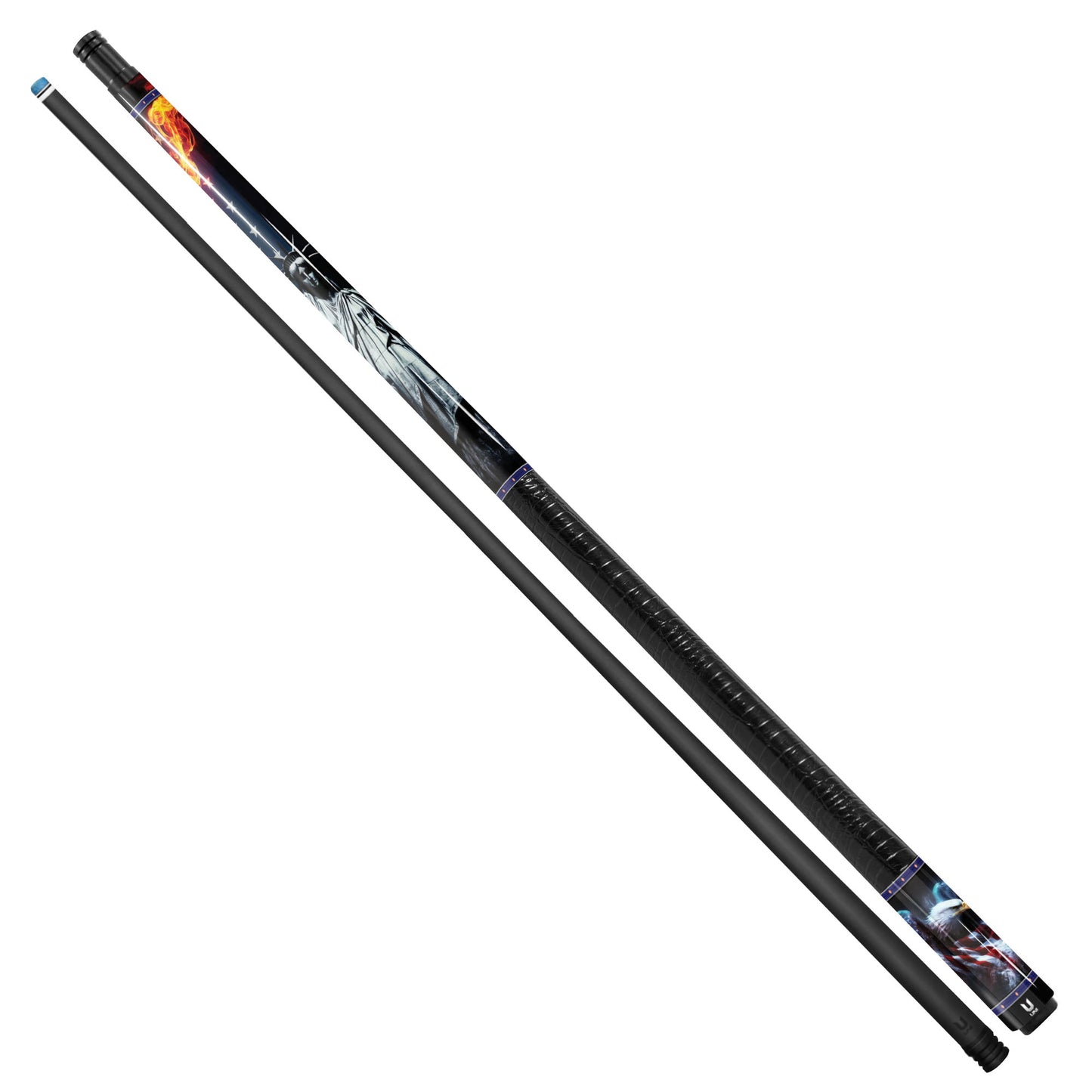 Eternal Liberty Flame Carbon Fiber Pool Cue - Soaring Eagle Patriotic Cinematic Art Stick