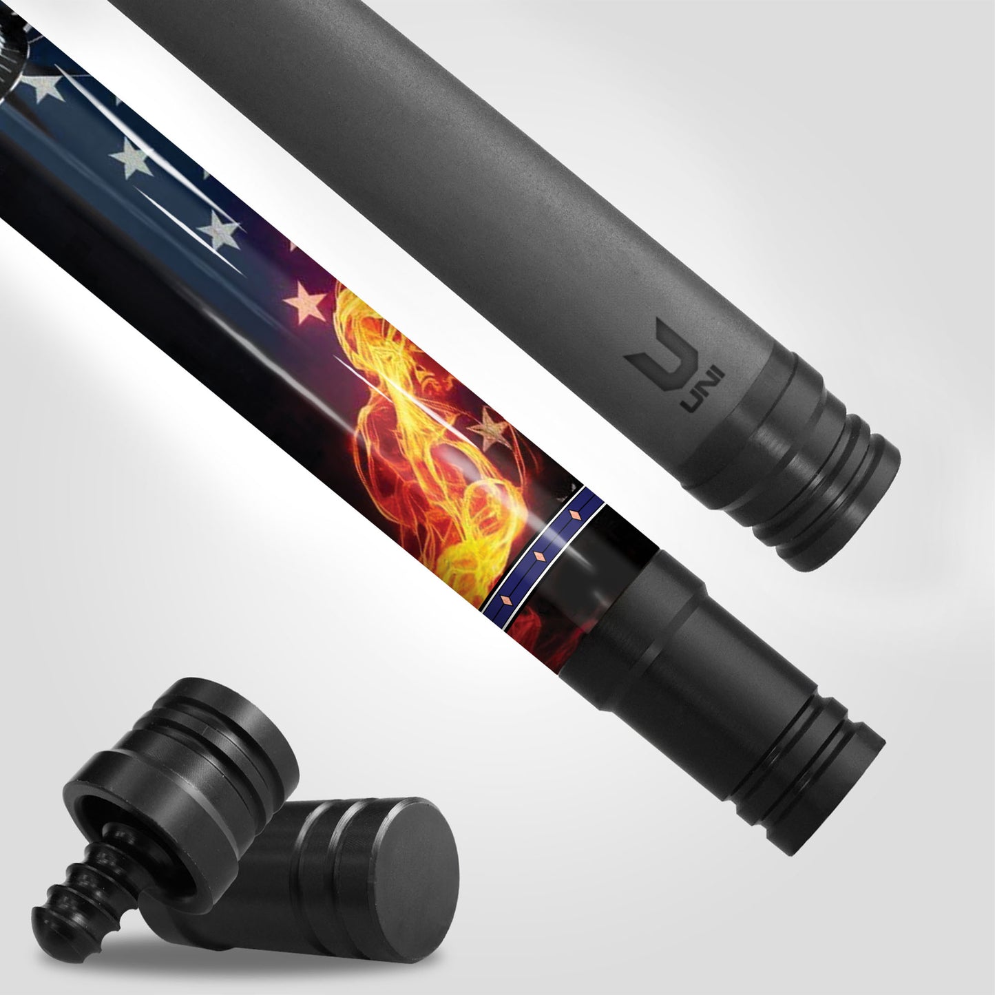 Eternal Liberty Flame Carbon Fiber Pool Cue - Soaring Eagle Patriotic Cinematic Art Stick