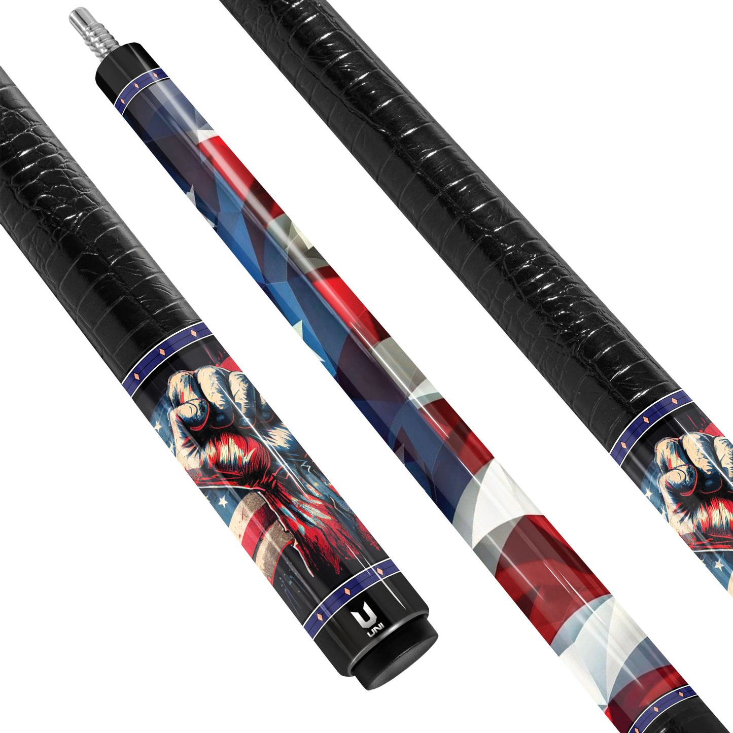 American Grit & Glory Carbon Fiber Pool Cue - Low-Poly Flag & Victory Fist Art Stick